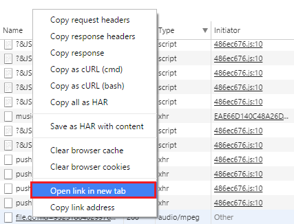 Нажмите на файл правой клавишей мышки и выберите выделенный пункт Open link in new tab